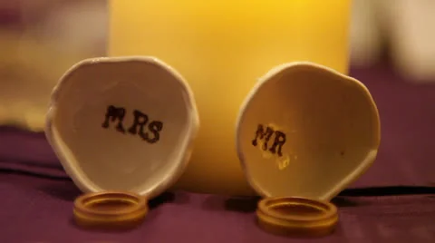 His and Hers reception shells and rings series, close-up Stock Footage 26138894