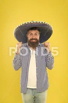 His giant sombrero is perfect. Traditional fashion accessory for costume party Stock Photos