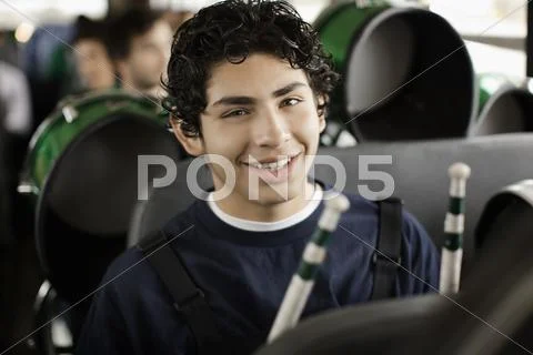 Hispanic Band Student Riding School Bus