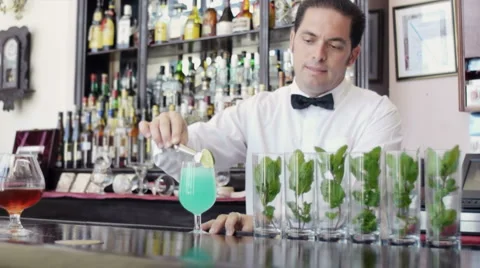 Hispanic bartender leaning on counter Stock Footage 5319037