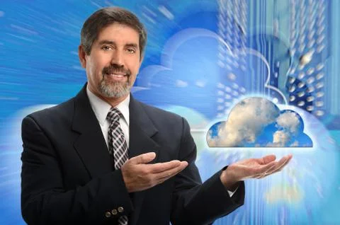 Hispanic businessman and cloud computing concept 스톡 사진