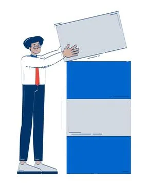 Hispanic businessman stacking blocks for data visualization 2D doodle character Stock Illustration