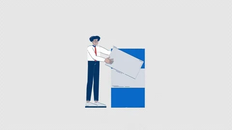 Hispanic businessman stacking blocks hand drawn 2D character animation Stock Footage 314834742