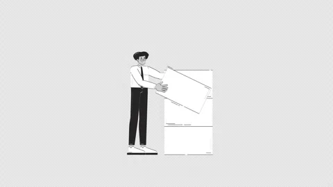 Hispanic businessman stacking blocks outline hand drawn 2D character animation Stock Footage 315159846