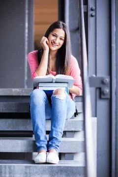 Hispanic college student studying Stock Photos