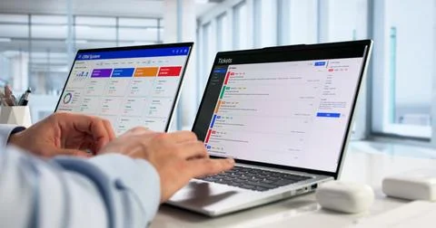 Hispanic Computer Technician Improving Website Security With Efficient Monito Stock Photos