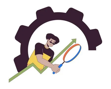 Hispanic data analyst 2D linear cartoon character Illustrazione stock