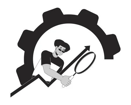 Hispanic data analyst black and white 2D line cartoon character Stock Illustration