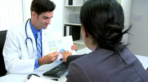 Hispanic Doctor Meeting Clinic Office Manager Stock Footage
