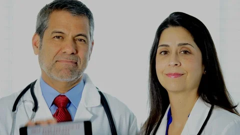 Hispanic doctors with tablet with 5 things to do to avoid Covid-19 coronavirus Stock Footage 127127570