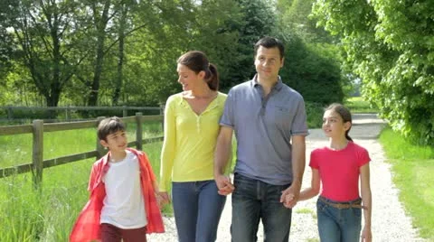 Hispanic Family Walking In Countryside Stock Footage