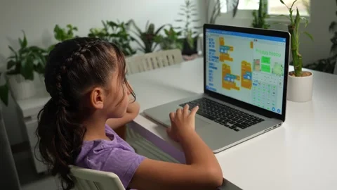 Hispanic Girl Student Coding a Video Game with a Laptop. STEAM, Stock Footage 277399307