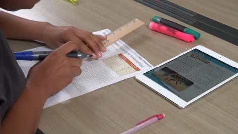 Hispanic girl working on school project Stock Footage 99375339