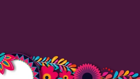 Hispanic Heritage Month Festive Background with Colorful Mexican Floral Borde Stock-Footage 342823934
