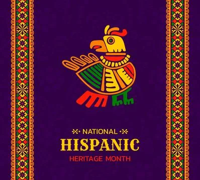 Hispanic heritage poster with aztec bird totem Stock Illustration