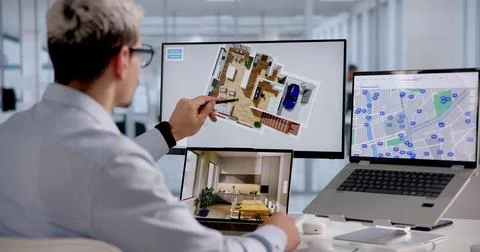 Hispanic Interior Designer Creating A 3D Home Layout With CAD Technology Stock Photos