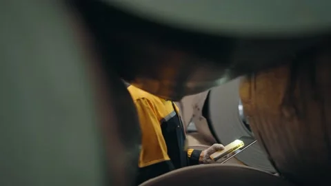 Hispanic Latino engineer man holding tablet checking aluminum rolls at factory Stock Footage 239049943