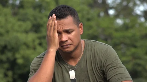 Hispanic Male Soldier Crying | Stock Video | Pond5