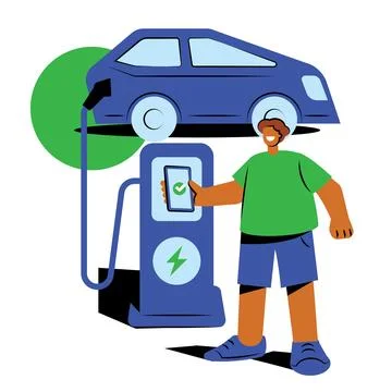 Hispanic man contactless payment for EV charger illustration Stock Illustration