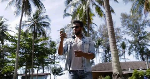 Hispanic Man Have Problem With Connection Making Call On Cell Smart Phone Stock Footage