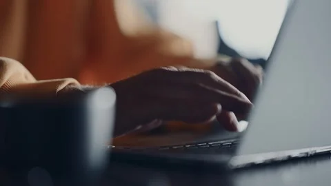 Hispanic Man Typing Messages And Emails On Laptop Keyboard, Closeup, Modern Stock Footage 343668681