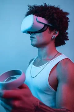 Hispanic man in VR headset Stock Photos