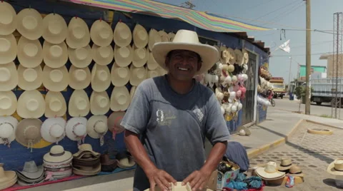 Hispanic  Man At Work, Latino Hat Maker on Street 3 Stock Footage 48365190