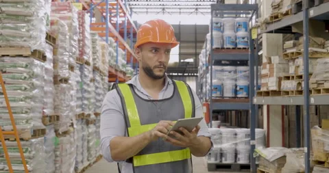 Hispanic men hands using typing laptop computer Warehouse management logistics c Stock Footage 276019703