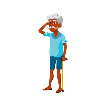 Hispanic old man with stick waiting bus cartoon vector Stockillustratie