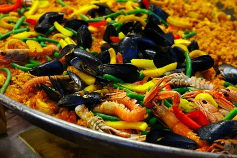 Hispanic typical main dish Paella Stock Photos