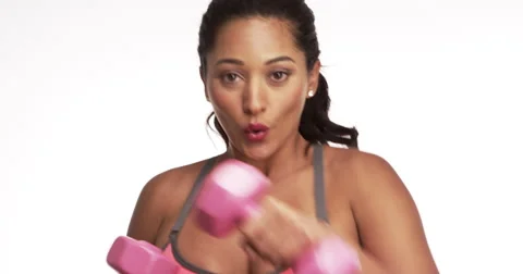 Hispanic woman working out with weights Video stock 44488159