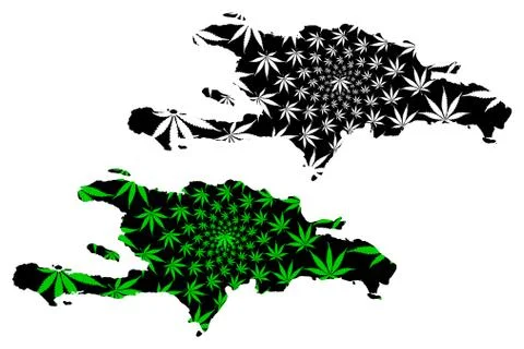 Hispaniola - map is designed cannabis leaf Stock Illustration