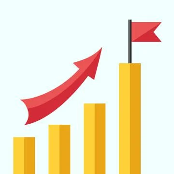 Histogram, arrow and flag Stock Illustration