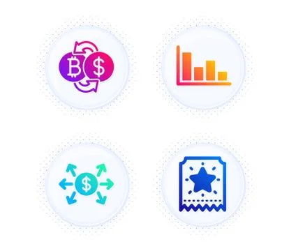 Histogram, Dollar exchange and Bitcoin exchange icons set. Loyalty ticket sign Stock Illustration