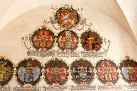 Histoical emblems in the Palace of Prague Stock Photos