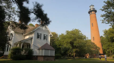Historic 1875 Currituck Lighthouse in Outer Banks, NC Stock Footage 29666959
