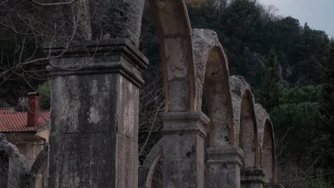 Historic Abandoned Monastery Architecture with Structural Decay Stock Footage 327325140