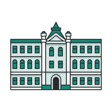 Historic administrative building with classical facade and central tower. I.. Ilustración de archivo