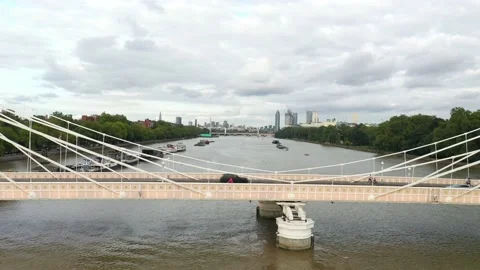 Historic Albert bridge spanning Thames river Video stock 160197893