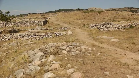 Historic Ancient City Ruins And Gorgeous View. symbols on the stones. Video stock 165362553
