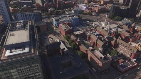 Historic and Modern Birmingham Architecture Connected by Urban Infrastructure Stock Footage 340118892
