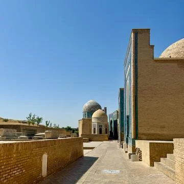 Historic Architectural Complex with Domes and Mosaic Tiles Stock Photos