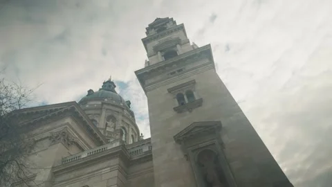 Historic Architectural Tower Against Cloudy Sky Stock Footage 327578419