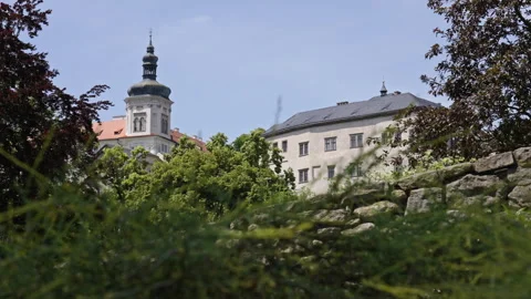 Historic Architecture Behind Soft Foreground Grass Stock Footage 313844992