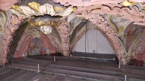 Historic Baroque Stucco Decoration Inside Slovak Church Stock-Footage 345212040