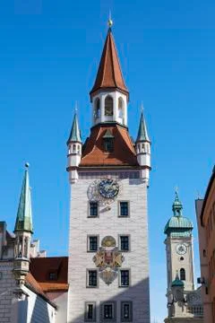 Historic bell tower in Munich Stock Photos
