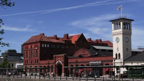 Historic brick building of Malmo Central Station, Sweden Stock Footage 339286858