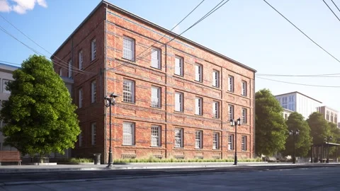 Historic Brick Building with Modern Solar Panels Stock Footage 288978199