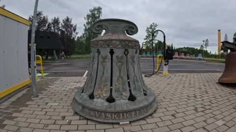 Historic Budapest 1892 bell display with Vaskikello inscription in Finland Stock-Footage 340333016