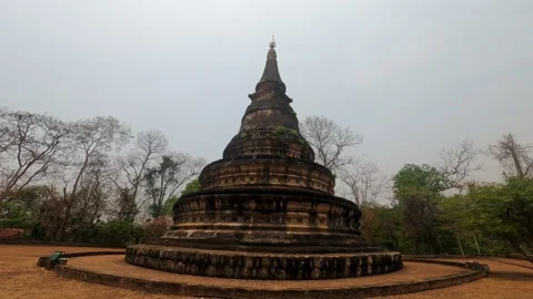 Historic Buddhist Stupa Surrounded by Trees Stock Footage 343129374